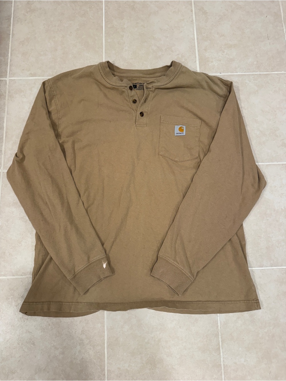 Carhartt Men’s Long Sleeve Henley in Brown Tan